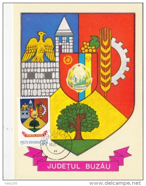 BUZAU COUNTY COAT OF ARMS, CM, MAXICARD, CARTES MAXIMUM, 1978, ROMANIA - Other & Unclassified