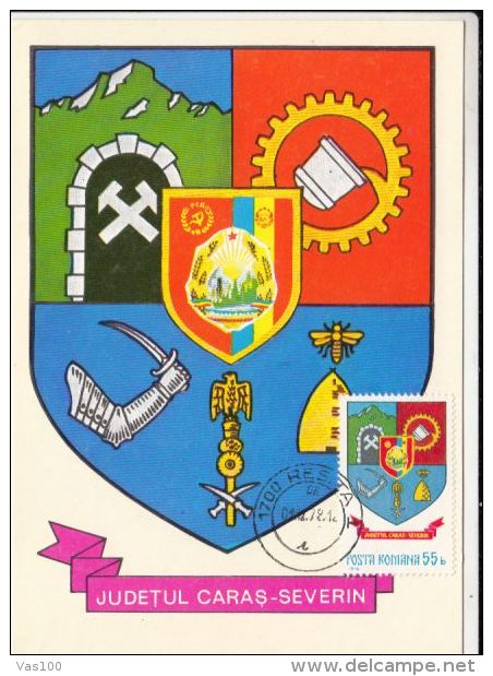 CARAS SEVERIN COUNTY COAT OF ARMS, CM, MAXICARD, CARTES MAXIMUM, 1978, ROMANIA - Otros & Sin Clasificación