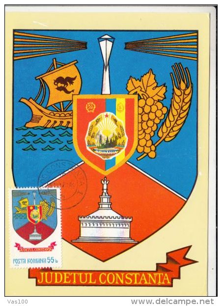 CONSTANTA COUNTY COAT OF ARMS, CM, MAXICARD, CARTES MAXIMUM, 1978, ROMANIA - Sonstige & Ohne Zuordnung