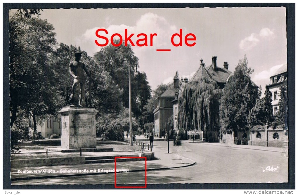 AK Kaufbeuren 1956, Bahnhofstraße Mit Kriegerdenkmal, Schwaben, Bayern - Kaufbeuren