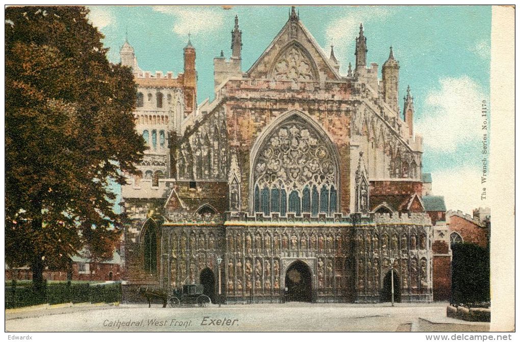 Exeter Cathedral West Front, Devon Postcard Wrench Series - Exeter