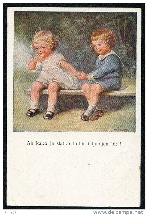 Fialkowska, W. - Ah Kako Je Slatko Ljubit I Ljubljen Biti! - Boy, Girl, Bench ----- Postcard Not Traveled - Fialkowska, Wally