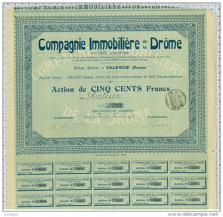 Cie Immobiliere De La Drome à Valence, Petit Tirage De 300! - Banca & Assicurazione