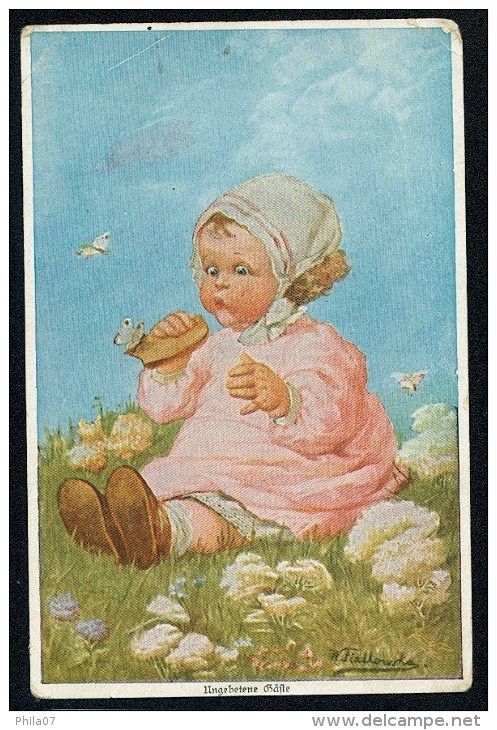 Fialkowska, W. - Ungebetene Bafte - Baby, Flowers ----- Postcard Not Traveled - Fialkowska, Wally