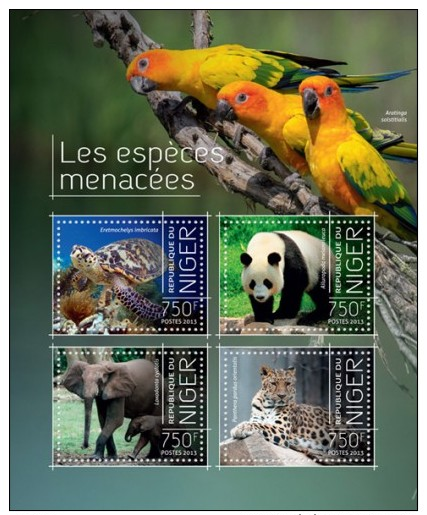 DELUXE IMPERF  Niger 2014 Endangered Animals Panda Turtle Elephant Parrot Birds Wild Cat S/S MNH NIG13707 - Other & Unclassified