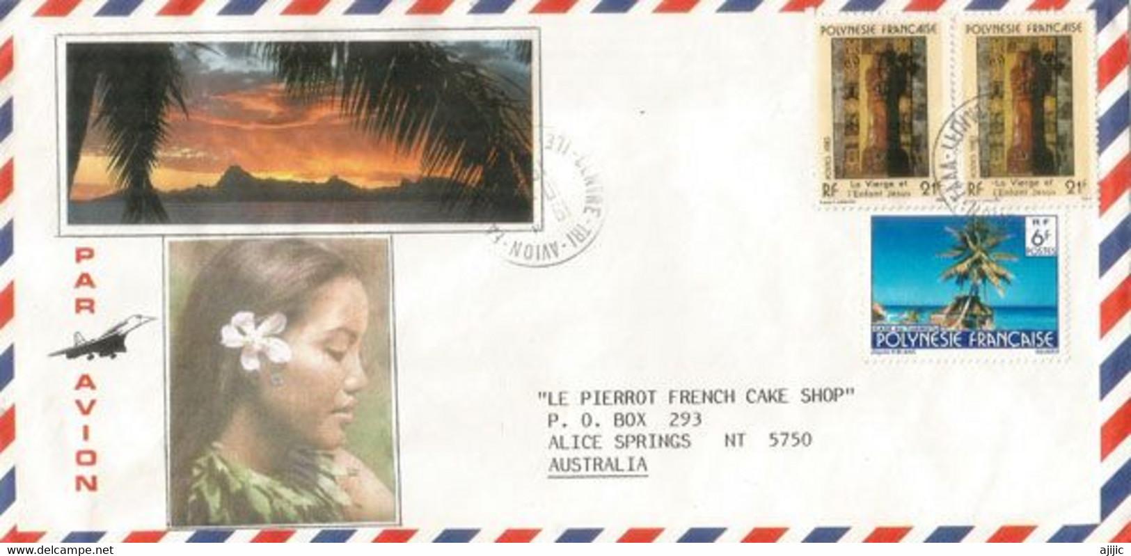 Lettre De Faʻaʻā, île De Tahiti, Au Verso Plage Sable Blanc De Punaauia, Adressée En Australie,  Photos Recto-verso - Covers & Documents