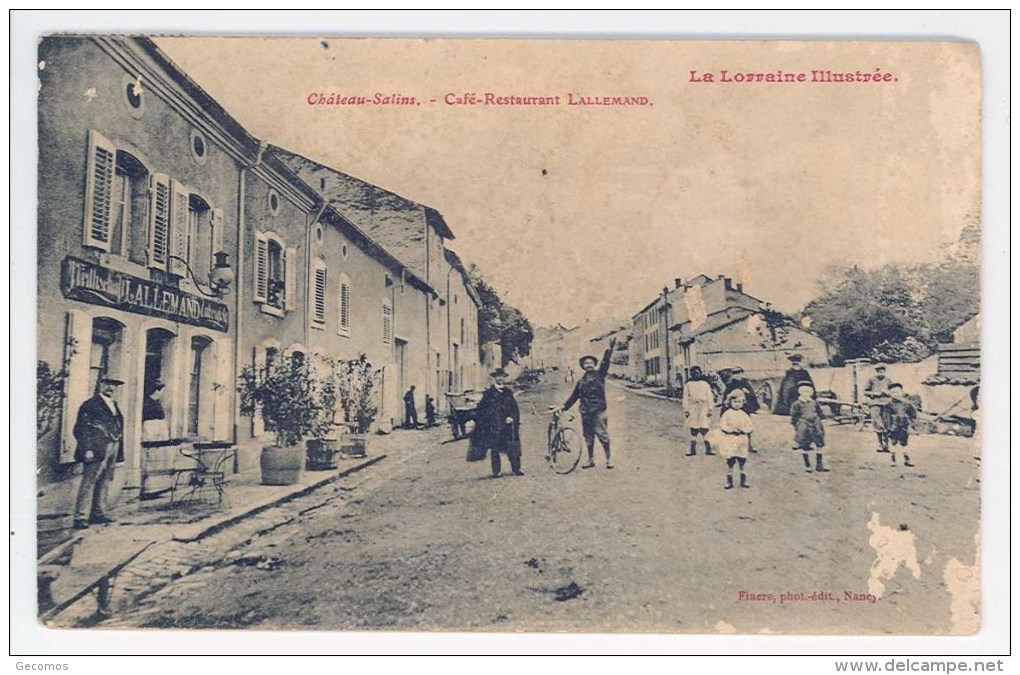 CPA 57 - CHATEAU SALINS - Café Restaurant LALLEMAND (animée, Cycliste, Enfants...) - Chateau Salins