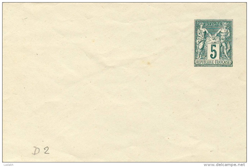 ENTIER POSTAL  # TYPE SAGE # 5 CENTIME VERT # 1882 #  CATALOGUE STORCH -FRANCON # D2 # ENVELOPPE 76 X 116 # - Standard Covers & Stamped On Demand (before 1995)