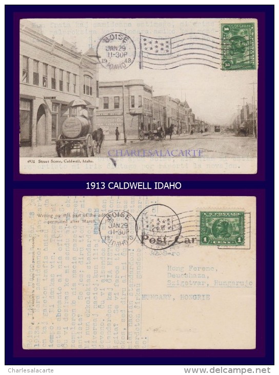 1913 CALDWELL IDAHO GOOD ANIMATION ADVERT LEVI STRAUSS Etc STAMP SCOTT 397 BICKERDIKE FLAG MACHINE CANCEL - Caldwell