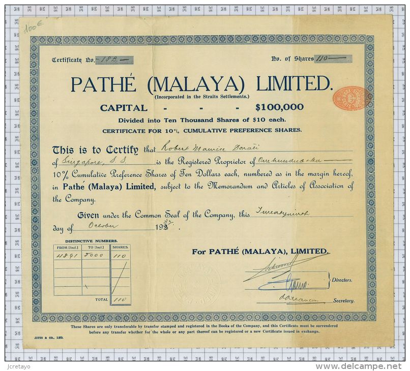 Pathé Malaya Limited + Memorandum And Articles Of Association - Tourisme