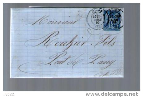 France TP Sage 90 - CAD Dijon 30-08-1880 Pour Rouhier Pont De Pany - Lettre LAC Banque Gaulin Dunoyer - 1877-1920: Période Semi Moderne