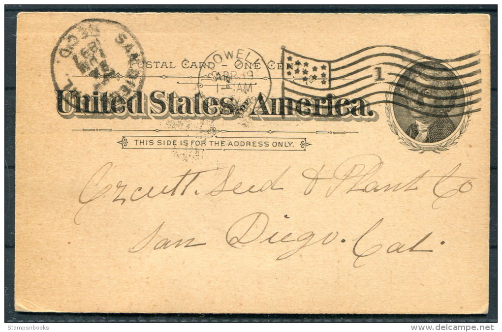 1897 USA Lowell, Massachusetts Flag Cancel   Stationery Postcard - Covers & Documents