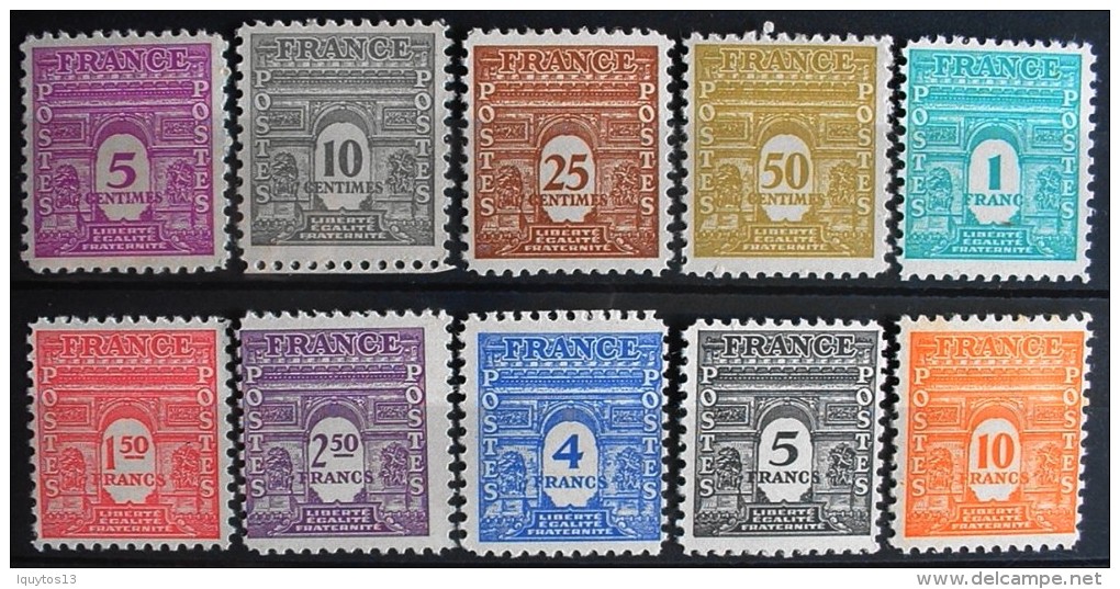 FRANCE 1944 -  GOUVERNEMENT PROVISOIRE ARC De TRIOMPHE Du N° 620 Au N° 629 - 10  Timbres NEUFS** Y&T 40,00€ - 1944-45 Triomfboog