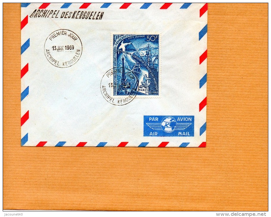 Taaf Kerguelen N° 18 PA  Lettre 1ier Jour Du 13 Janvier 1969 - Onderzoeksstations