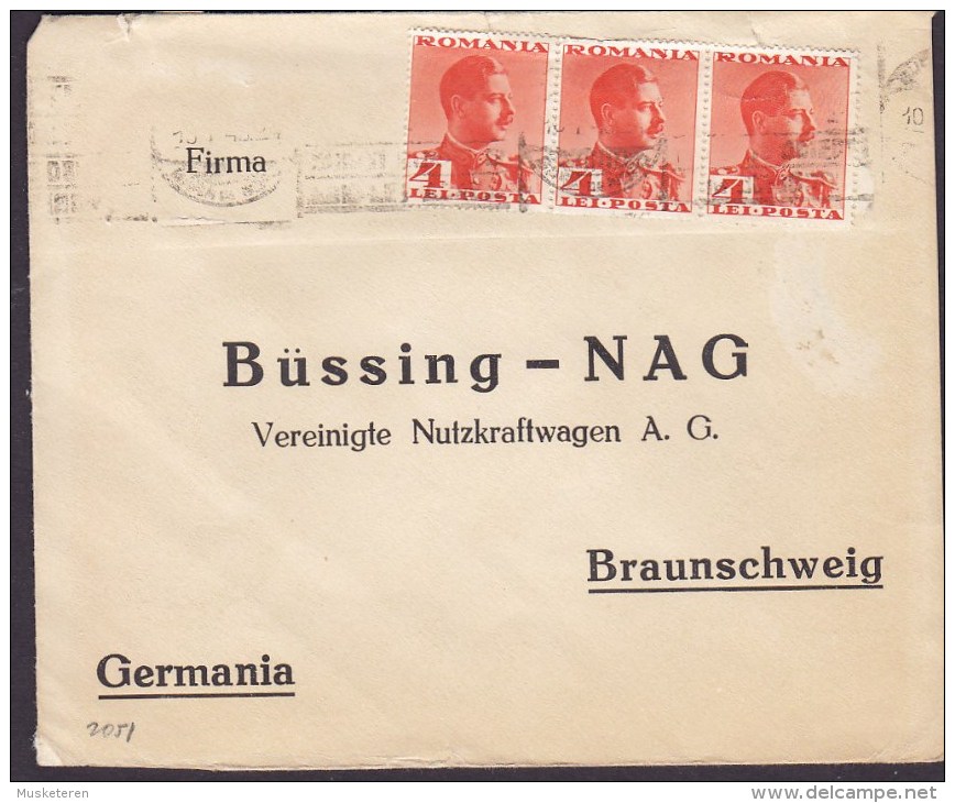 Romania ERNST LAUE, BUCURESTI 1943 Cover Brief BRAUNSCHWEIG Germany Zensur Censor Label 3-Stripe King Karl II. (2 Scans) - 2de Wereldoorlog (Brieven)