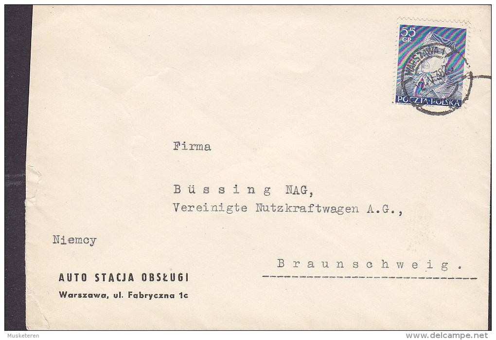 Poland AUTO STACJA OBSLUGI, WARSZAWA 1938 Cover Brief To BRAUNSCHWEIG Germany Marschall E. Rydz-Smigly Stamp - Lettres & Documents