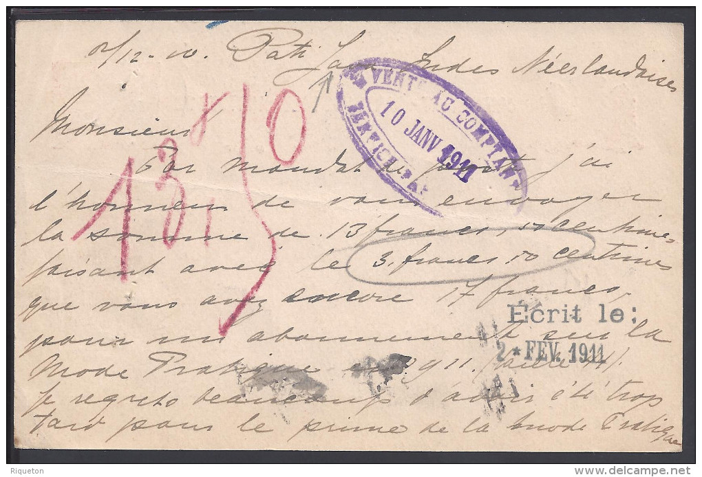 INDES NEERLANDAISES -   CARTE ENTIER POSTAL DU 2 FEVRIER 1911 A DESTINATION DE PARIS  - - Niederländisch-Indien