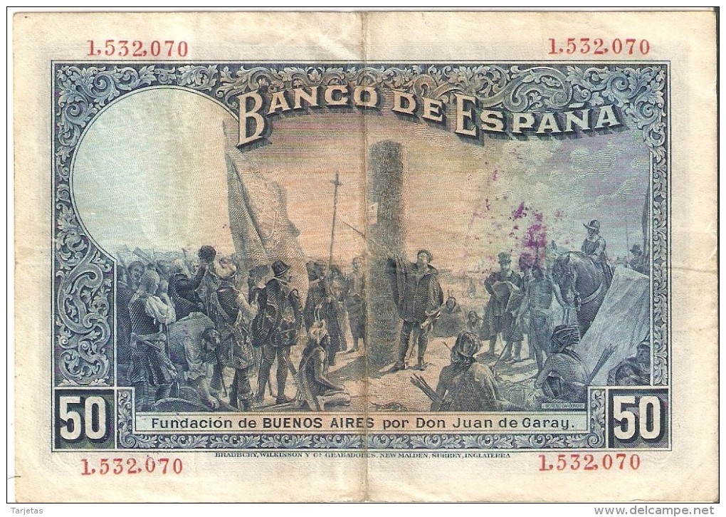 BILLETE DE ESPAÑA DE 50 PTAS  DEL AÑO 1927 CON RESELLO DE LA REPUBLICA ESPAÑOLA  (BANKNOTE) - 50 Pesetas