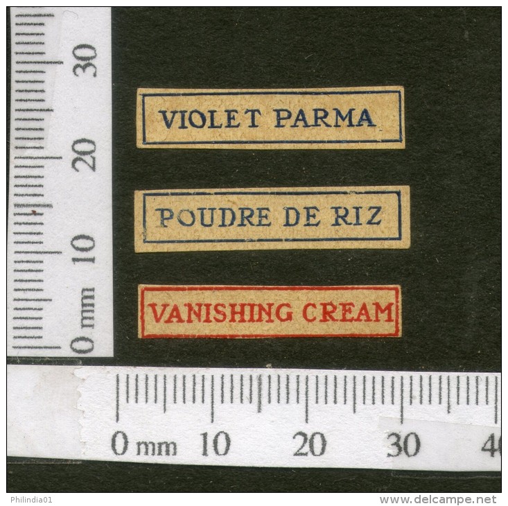 India 1950's 3 Different Vanishing Cream X3 French Print Vintage Perfume Label Multi-colour # 4010B - Etiquetas