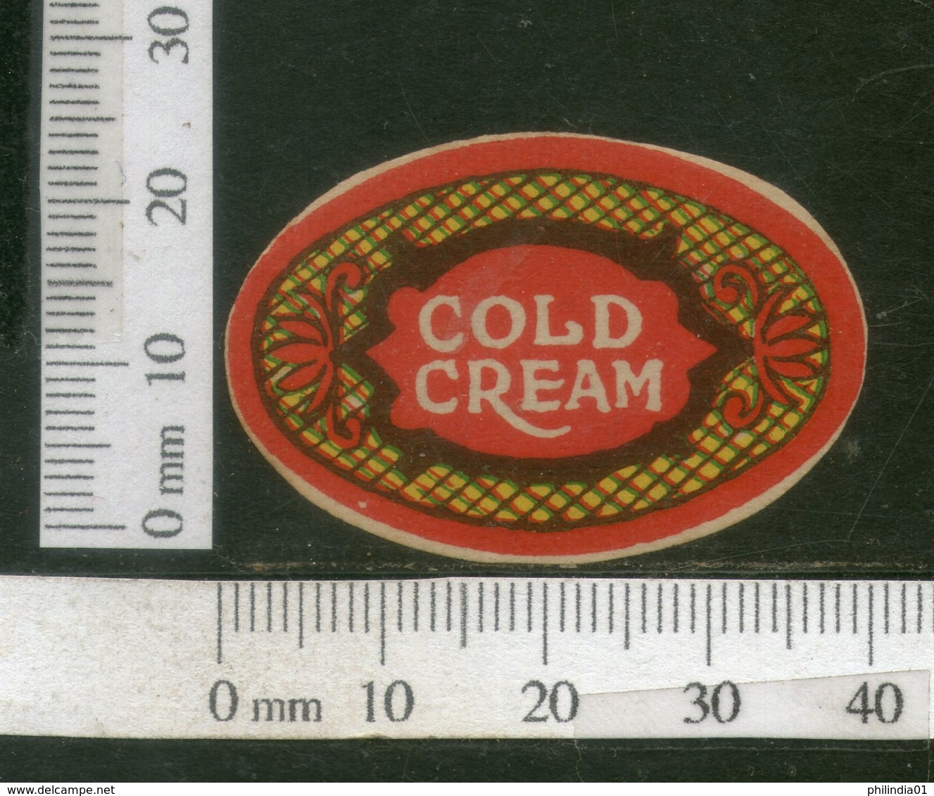 India 1950's Cold Cream French Print Vintage Perfume Label Multi-colour # 562 - Etiquetas