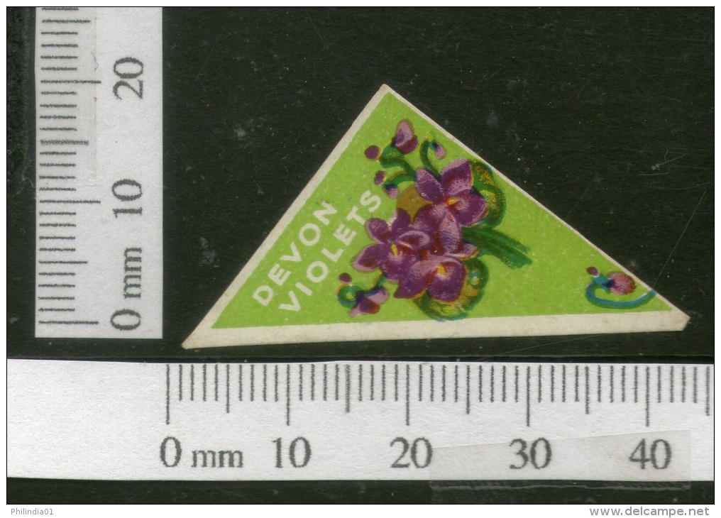 India 1950's Devon Violets Flowers French Print Vintage Perfume Label Multi-colour # 2921 - Etiketten