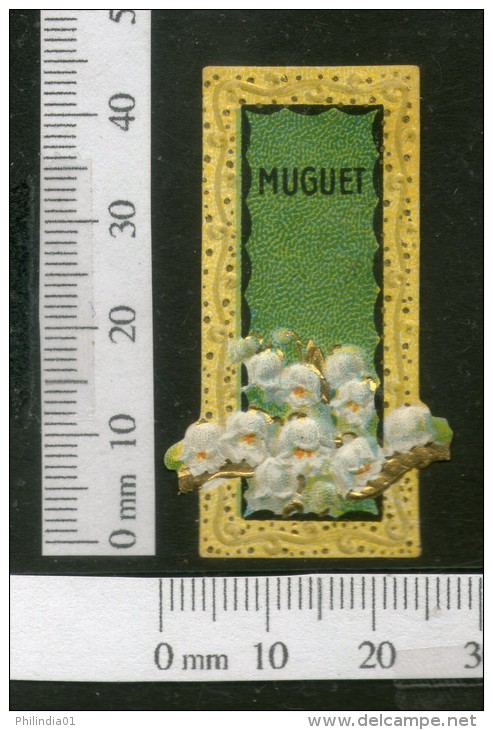 India 1950's Muguet Flowers French Print Vintage Perfume Label Multi-colour # 105 - Etiketten