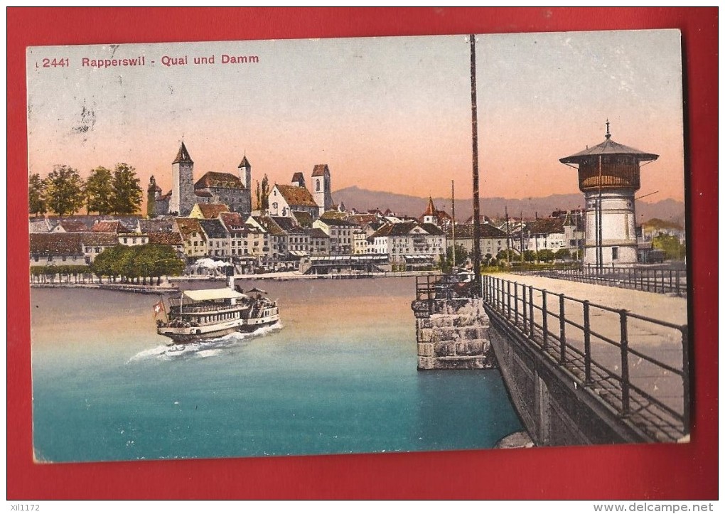 CDS2-40 Rapperswil Quai Und Damm, Schiff.  Gelaufen In 1911 - Rapperswil-Jona