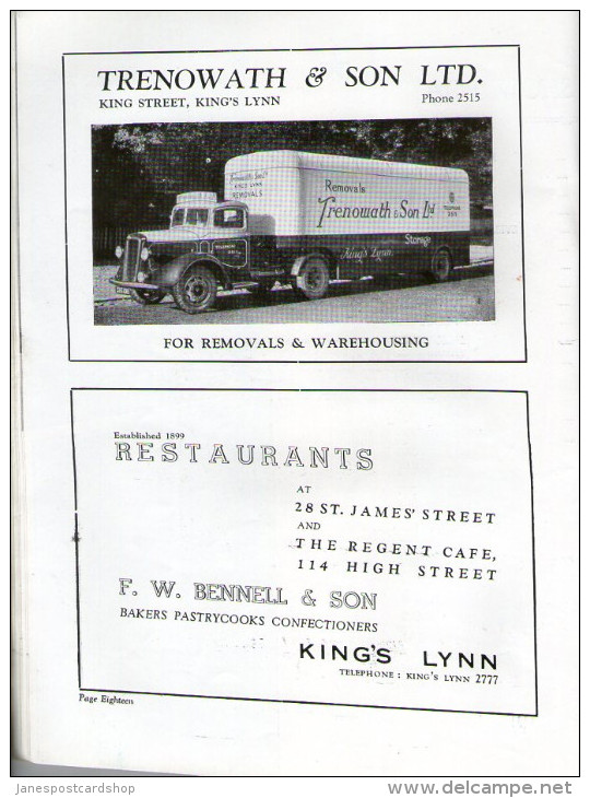 THE KING'S LYNN PLAYERS - NORFOLK - SHOW BOAT SOUVENIR PROGRAMME -1949 - GOOD ADS INC. LORRIES/COACHES - Programs