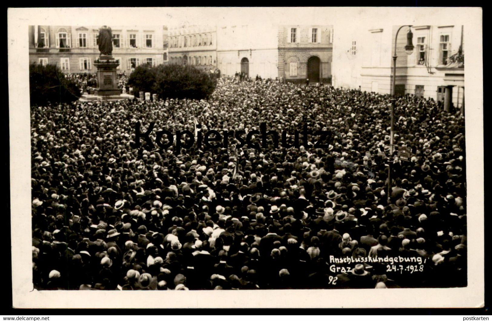 ALTE POSTKARTE GRAZ ANSCHLUSSKUNDGEBUNG 24.07.1928 Sängerbundesfest Kundgebung Denkmal Versammlung Ereignis Sängerfest - Graz