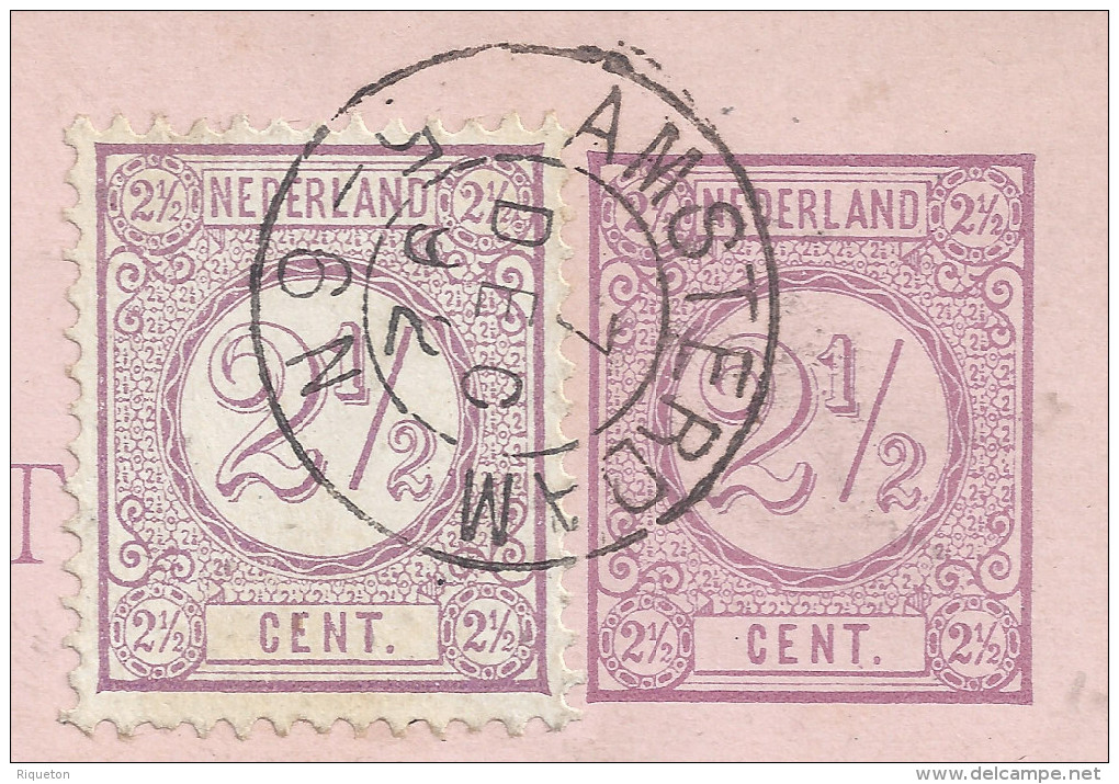 PAYS-BAS - 1892 -  CARTE ENTIER POSTAL AVEC COMPLEMENT D'AFFRANCHISSEMENT DE AMSTERDAM POUR PARIS - - Material Postal