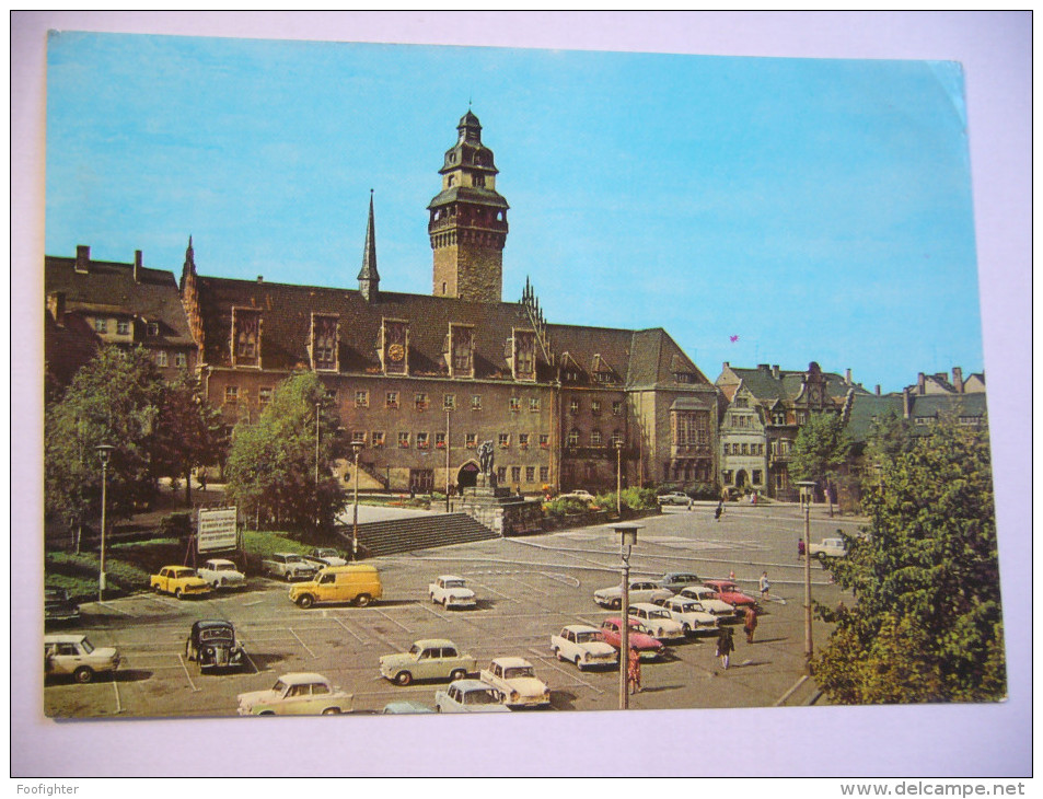 Germany: Zeitz - Rathaus Am Friedensplatz, Alte Auto Wartburg, Trabant - 1970s Used - Zeitz