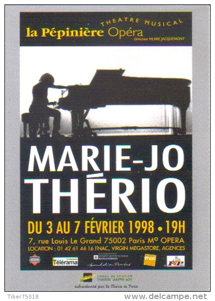 Carte Postale édition "Carte à Pub" - Marie-Jo Thério (chanteuse Canadienne) - La Pépinière Opéra - Publicité