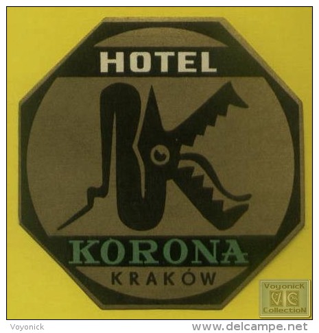 Voyo HOTEL KORONA Krakow Poland Hotel Label  Sticker 1960s Vintage - Hotelaufkleber