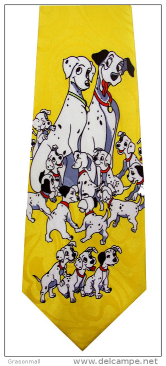 101 Dalmatians Disney Dog Puppy Pongo Perdita 99 Puppies YELLOW Cartoon Novelty Fancy Silk NECK TIE - Other & Unclassified