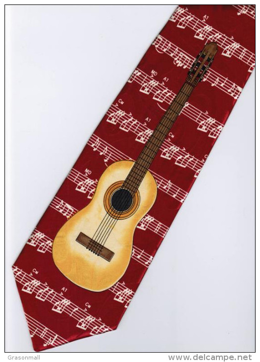 Classic Guitar Musical Instrument Silk Cartoon Novelty Fancy NECK TIE - Other & Unclassified