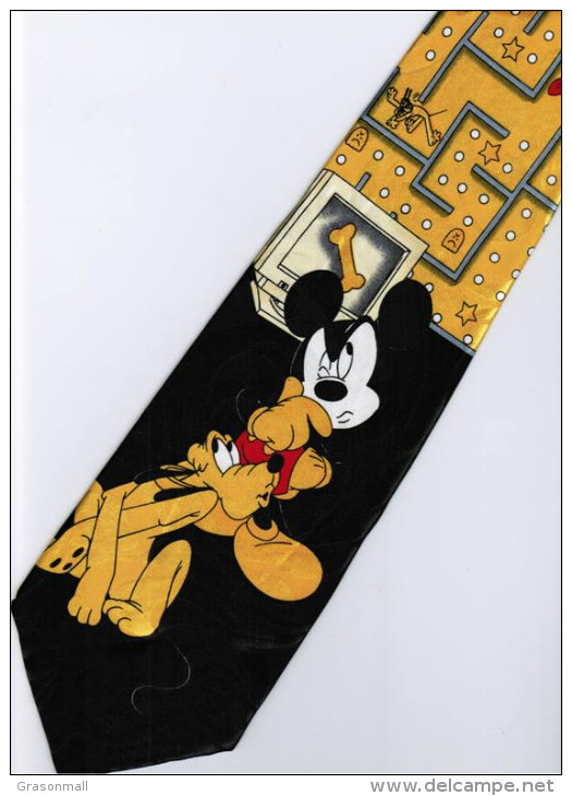 Mickey Mouse Pluto Disney Thinking PAC-MAN YELLOW Silk Cartoon Novelty Fancy NECK TIE - Other & Unclassified