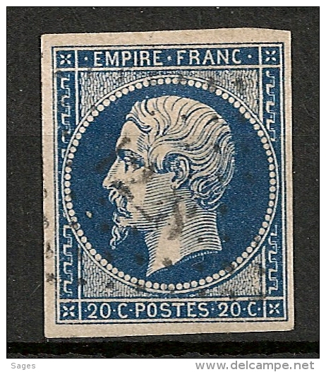 Napoléon III N° 14  Margé, TB Nuance Foncée  : POINT BLANC. A PLANCHER - 1853-1860 Napoleon III