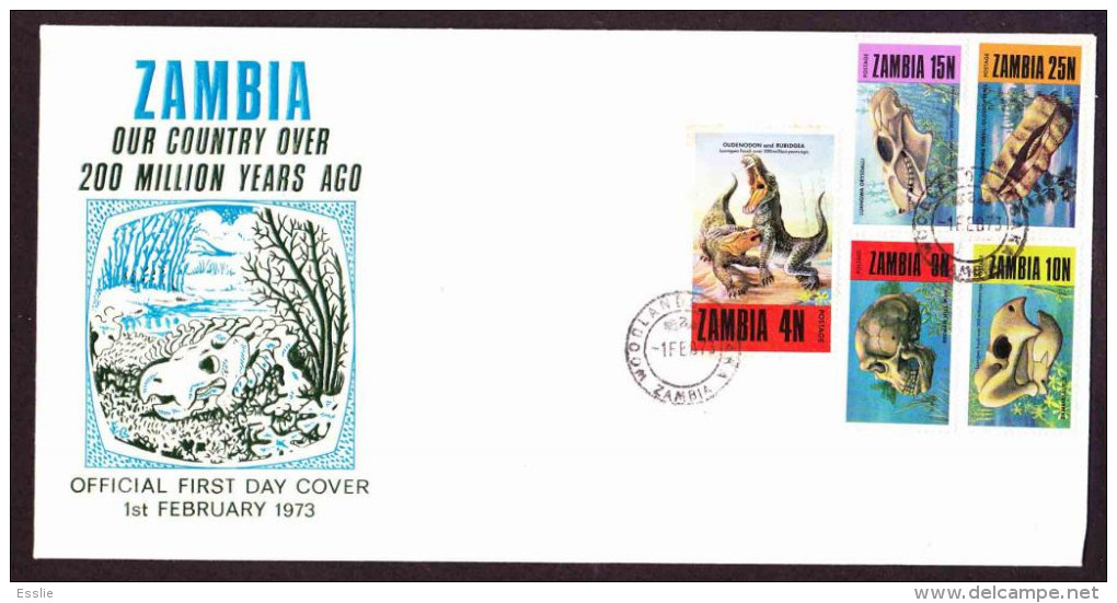 Zambia - 1973 - FDC - Fossils From Luangwa Area - Dinosaurs - Fossiles