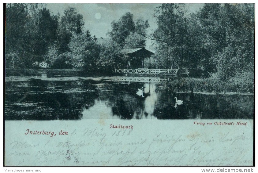 ! 1898 Alte Mondscheinkarte Aus Insterburg In Ostpreußen, Stadtpark - Ostpreussen