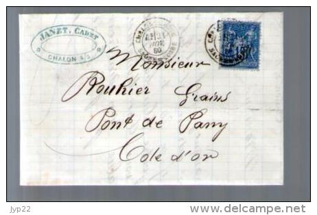 France TP Sage 90 - CAD Chalon Sur Saône 21-11-1880 Pour Rouhier Pont De Pany - Lettre LAC Janet Cadet Grains Farines - 1877-1920: Semi Modern Period