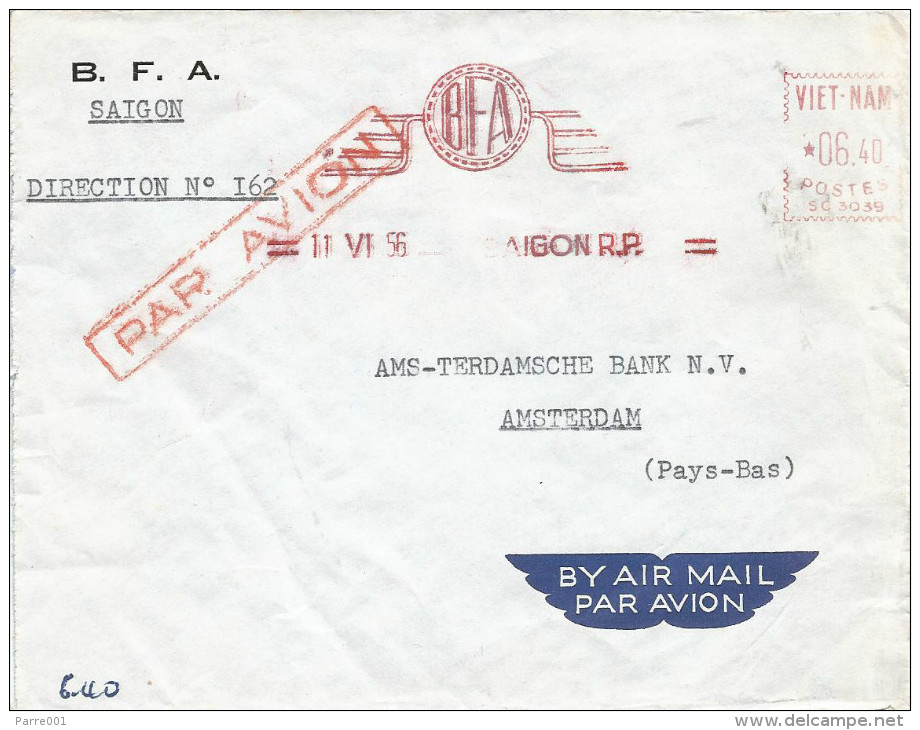 Indochine Vietnam 1956 Saigon Chanh Meter Franking Satas “SC” 3039 EMA Cover - Brieven En Documenten