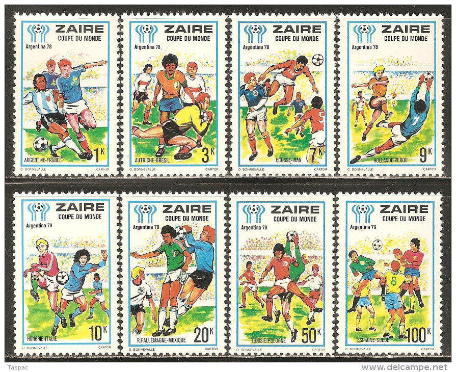 Zaire 1978 Mi# 558-565 ** MNH - 11th World Cup Soccer Championship, Argentina - Neufs