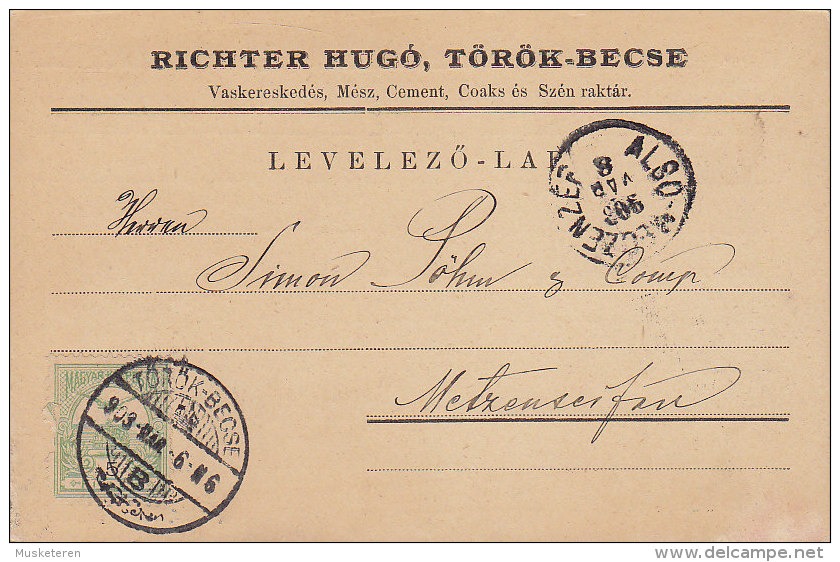 Hungary Ungarn RICHTER HUGO, Vaskereskedés, Mész, Cement, TÖRÖK-BECSE 1903 Card Carte To Unter - METZENSEIFEN (2 Scans) - Briefe U. Dokumente