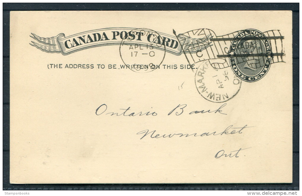 1898 Canada QV Postal Stationery Card Toronto C Flag Cancel Ontario Bank - New Market - 1860-1899 Reinado De Victoria