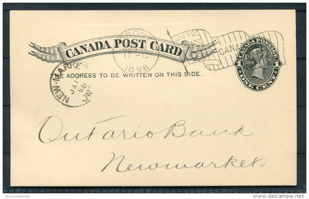 1898 Canada QV Postal Stationery Card Toronto C Flag Cancel Ontario Bank - New Market - 1860-1899 Regno Di Victoria