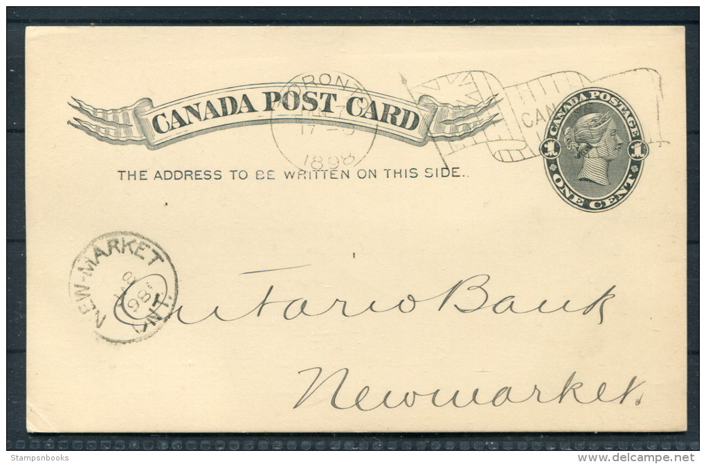 1898 Canada QV Postal Stationery Card Toronto D Flag Cancel Ontario Bank - New Market - 1860-1899 Regno Di Victoria