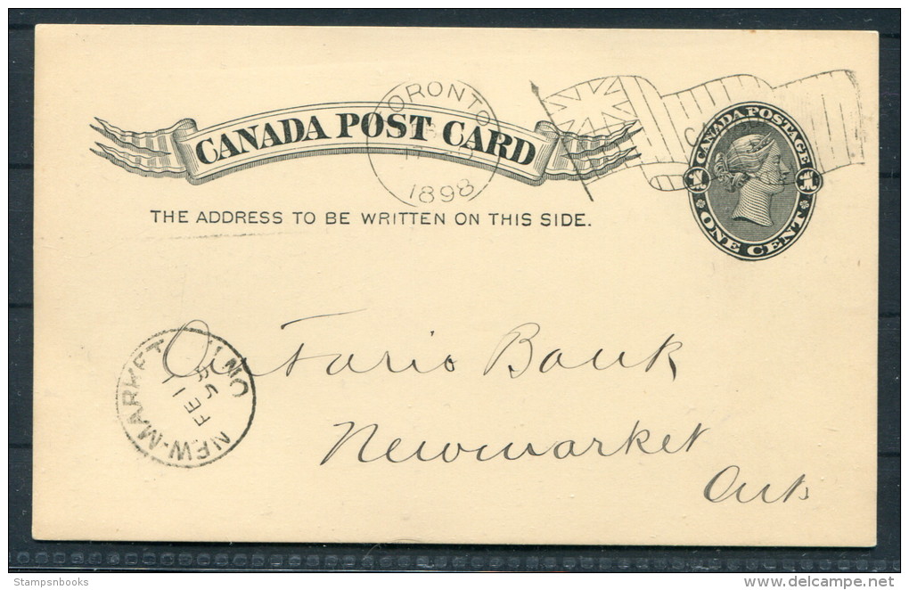 1898 Canada QV Postal Stationery Card Toronto D Flag Cancel Ontario Bank - New Market - 1860-1899 Regering Van Victoria