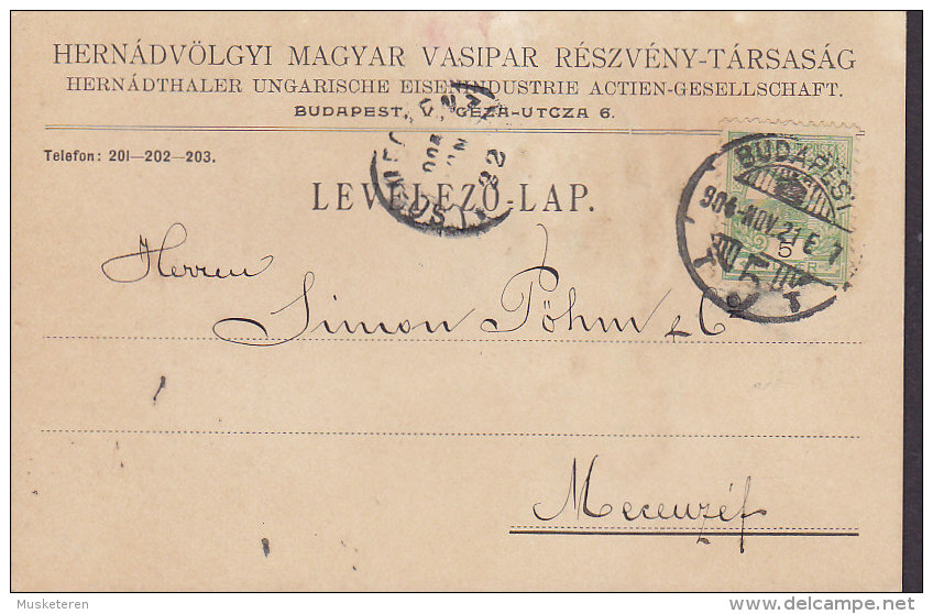 Hungary Ungarn HERNÁDTHALER UNGARISCHE EISENINDUSTRIE, BUDAPEST 1904 Card Carte To Unter - METZENSEIFEN (2 Scans) - Brieven En Documenten