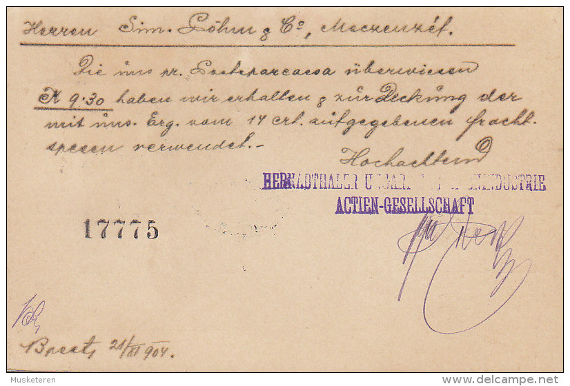 Hungary Ungarn HERNÁDTHALER UNGARISCHE EISENINDUSTRIE, BUDAPEST 1904 Card Carte To Unter - METZENSEIFEN (2 Scans) - Brieven En Documenten