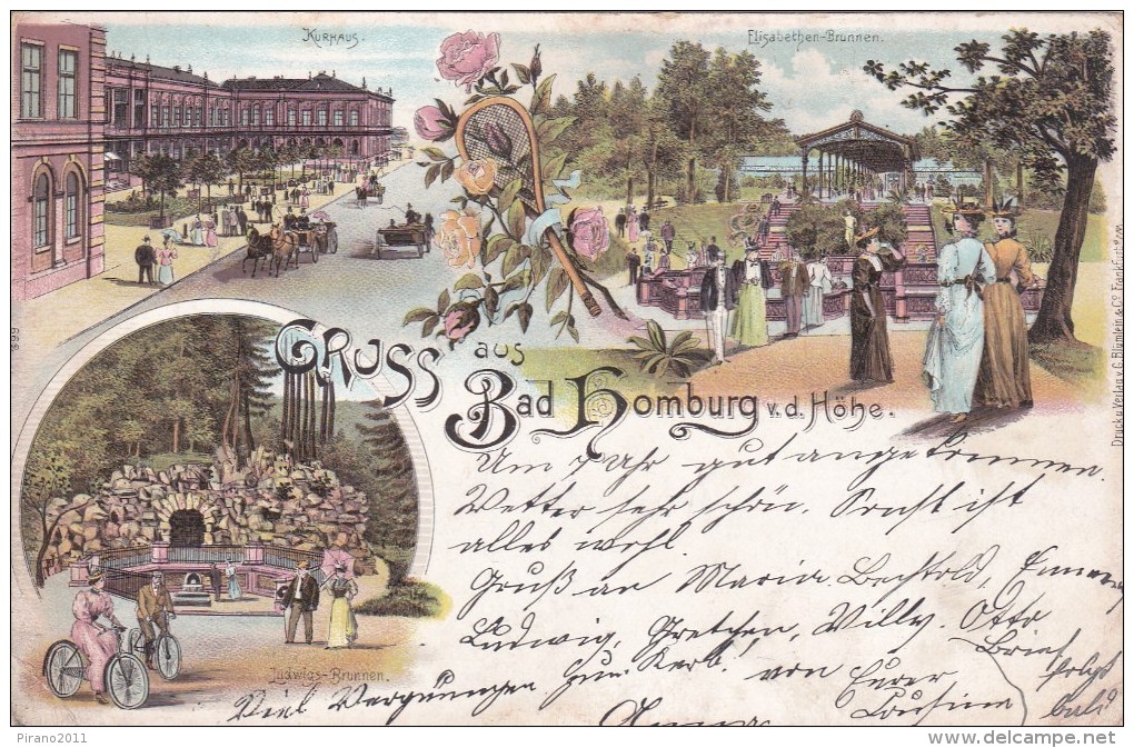 Bad Homburg V.d.H., Kurhaus, Ludwigsbrunnen Und Elisabethen-Brunnen, Litho. - Bad Homburg